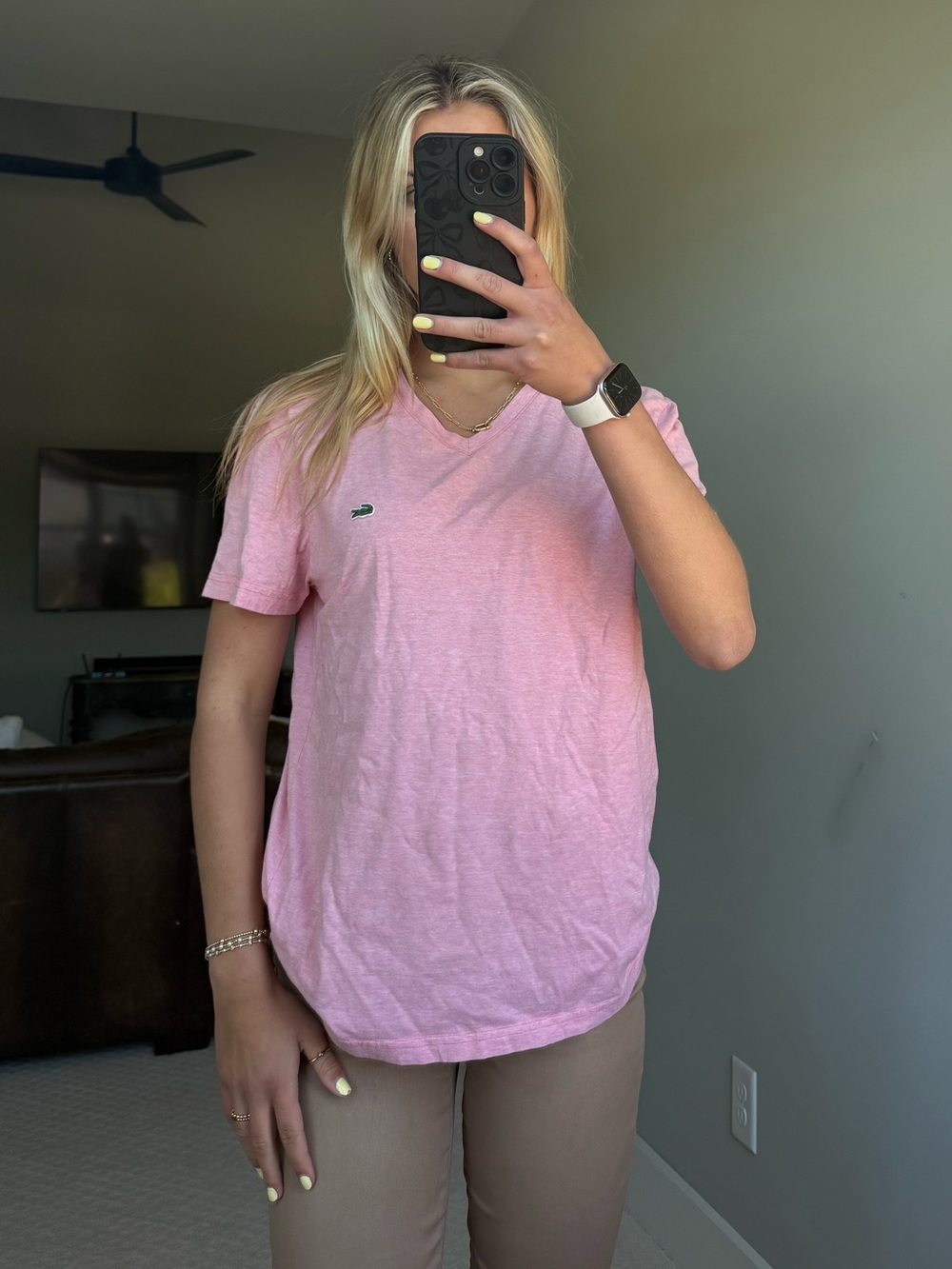 Lacoste Light Pink V-Neck Tee